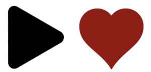 Das Logo "Jolma - Mit Liebe gespielt", dass einen Play-Button und ein Herz zeigt.